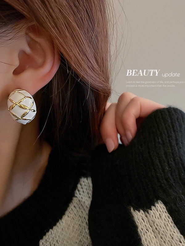 High Quality Fashion Silver Needle Oil Drop Geometric Oval Beanie Stud Earrings