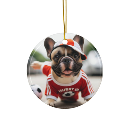 MAGGIE QUEEN French Bulldog Soccer Ball Hurry Up Ceramic Ornament, 4 Shapes