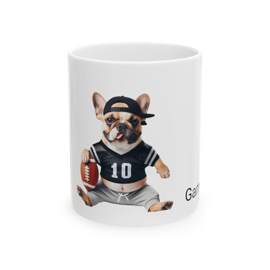 MAGGIE QUEEN French Bulldog Football Game Over Cute Ceramic Mug 11oz