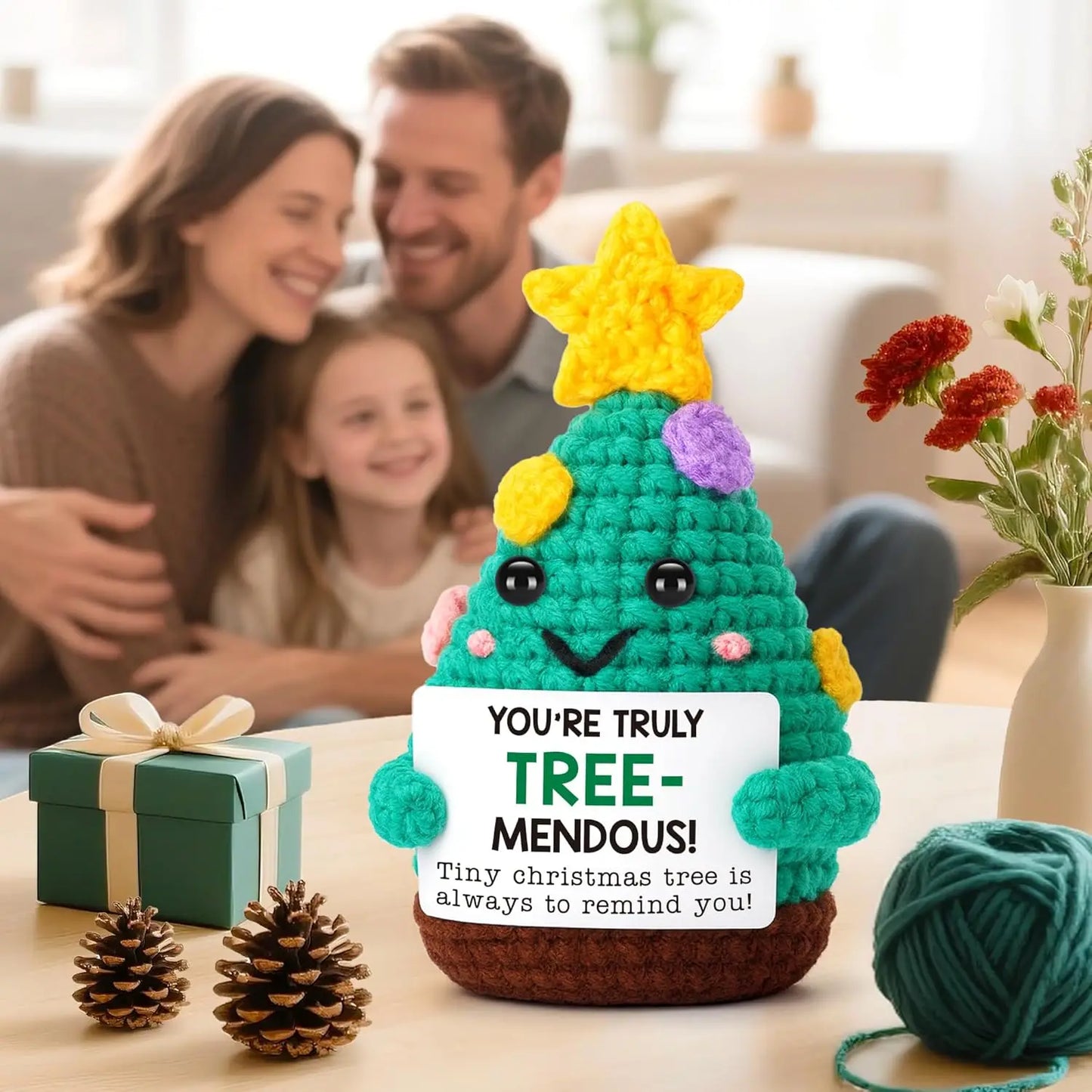 MAGGIE QUEEN Mini Handmade Christmas Tree Crochet Decor Merry Inspirational Cheer up Gifts for Sister Friends Mom Grandma Christmas Gifts