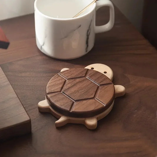 MAGGIE QUEEN Adorable Walnut Wood Turtle Coaster Heat-Resistant Mat for Tea Pots & Kettles, Unique Table Protector & Decor