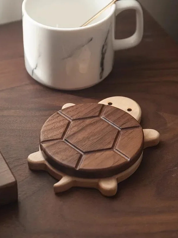 MAGGIE QUEEN Adorable Walnut Wood Turtle Coaster Heat-Resistant Mat for Tea Pots & Kettles, Unique Table Protector & Decor