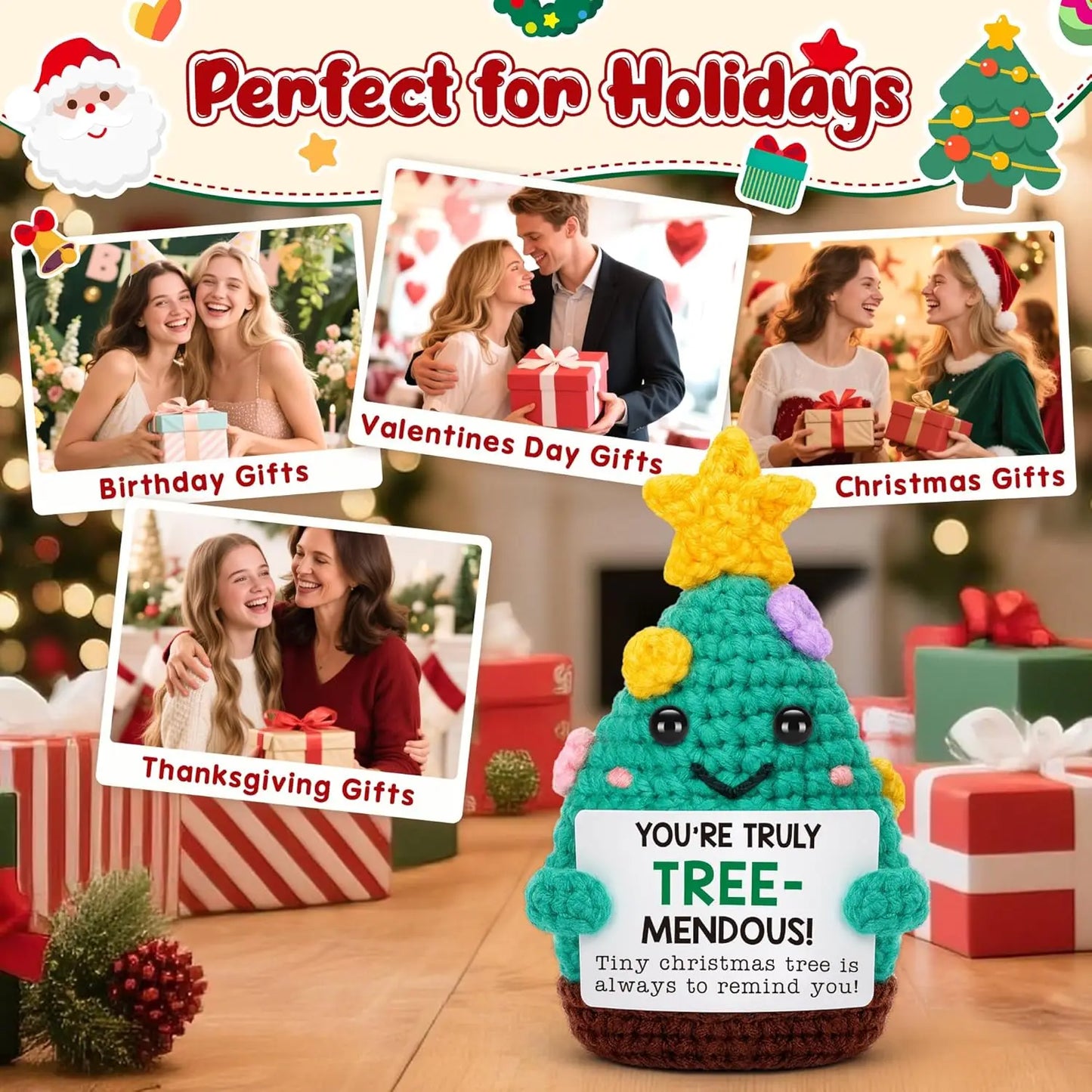 MAGGIE QUEEN Mini Handmade Christmas Tree Crochet Decor Merry Inspirational Cheer up Gifts for Sister Friends Mom Grandma Christmas Gifts