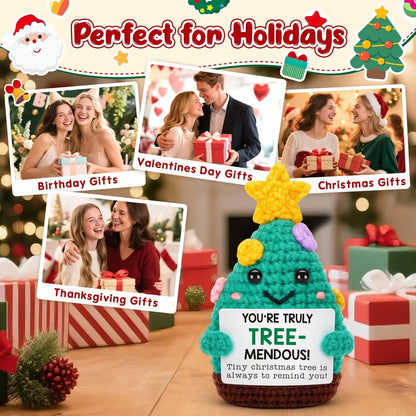 MAGGIE QUEEN Mini Handmade Christmas Tree Crochet Decor Merry Inspirational Cheer up Gifts for Sister Friends Mom Grandma Christmas Gifts