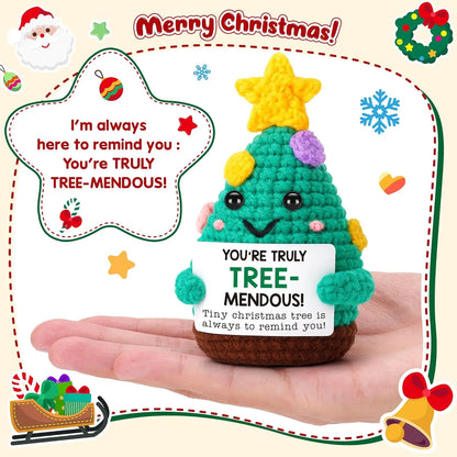 MAGGIE QUEEN Mini Handmade Christmas Tree Crochet Decor Merry Inspirational Cheer up Gifts for Sister Friends Mom Grandma Christmas Gifts