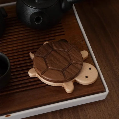 MAGGIE QUEEN Adorable Walnut Wood Turtle Coaster Heat-Resistant Mat for Tea Pots & Kettles, Unique Table Protector & Decor