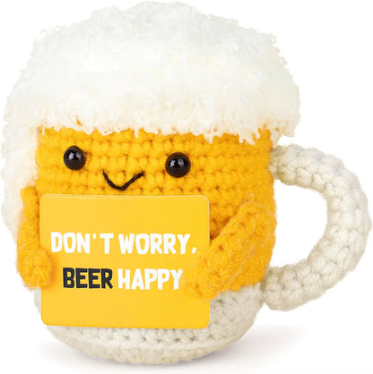 MAGGIE QUEEN Funny Handwoven Positive Energy Coffee Cup Support Emotional Home Room Decoration Plush Knitting Doll Birthday Christmas Gift