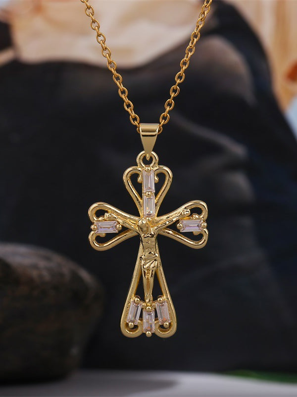 High Quality Fashion Copper Inlaid Zirconium Cross Necklace Women