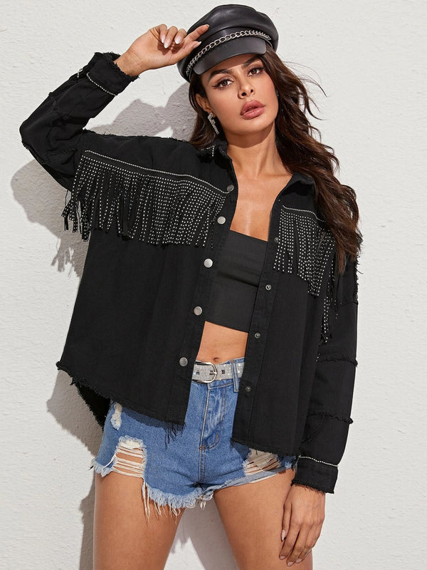 High Quality Beaded Loose Jacket Denim With Fringed Fringe tassel