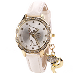 High Quality Fashion Cute Cat Pattern watch bracelets Clock Gift Women Girl Watches Luxury Diamond Analog Leather Quartz Wrist Watches