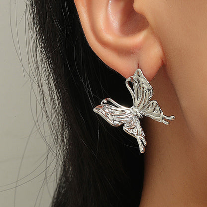 High Quality Fashion Vintage Mori Temperament Lady Butterfly Metallic Earrings