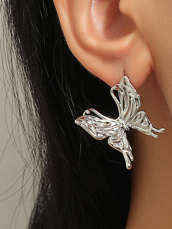 High Quality Fashion Vintage Mori Temperament Lady Butterfly Metallic Earrings