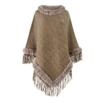 High Quality Fashion Pure Color Knitted Cape Shawl With Fur Collar