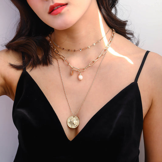 High Quality Fashion Natural Freshwater Pearl Long multi-layer Tag Necklace