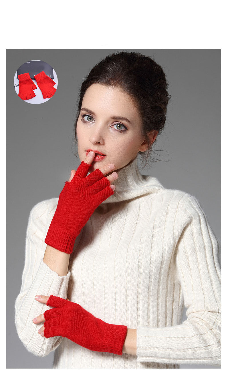 High Quality Fashion Woman Wool half finger gloves