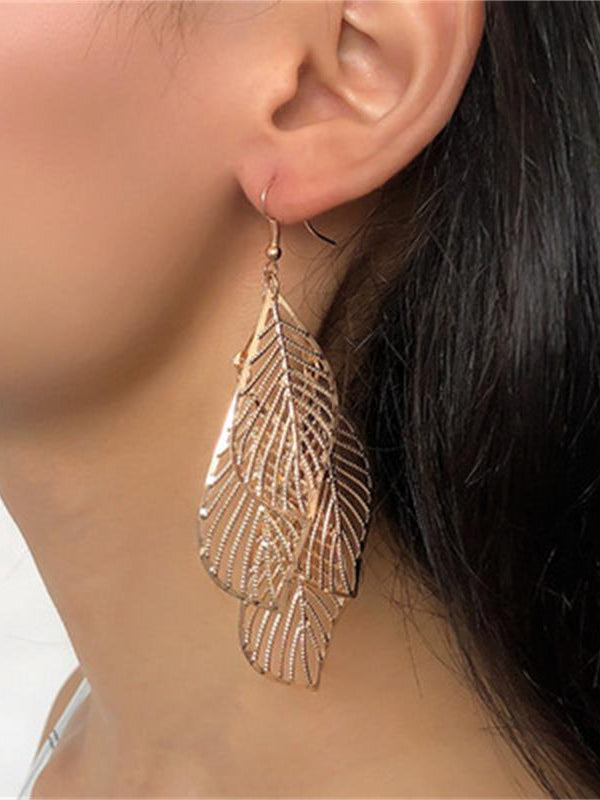 High Quality Fashion woman Simple hollow multi-layer leaf earrings