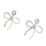 High Quality Fashion Temperament Pearl Bow Earrings Full of Diamonds
