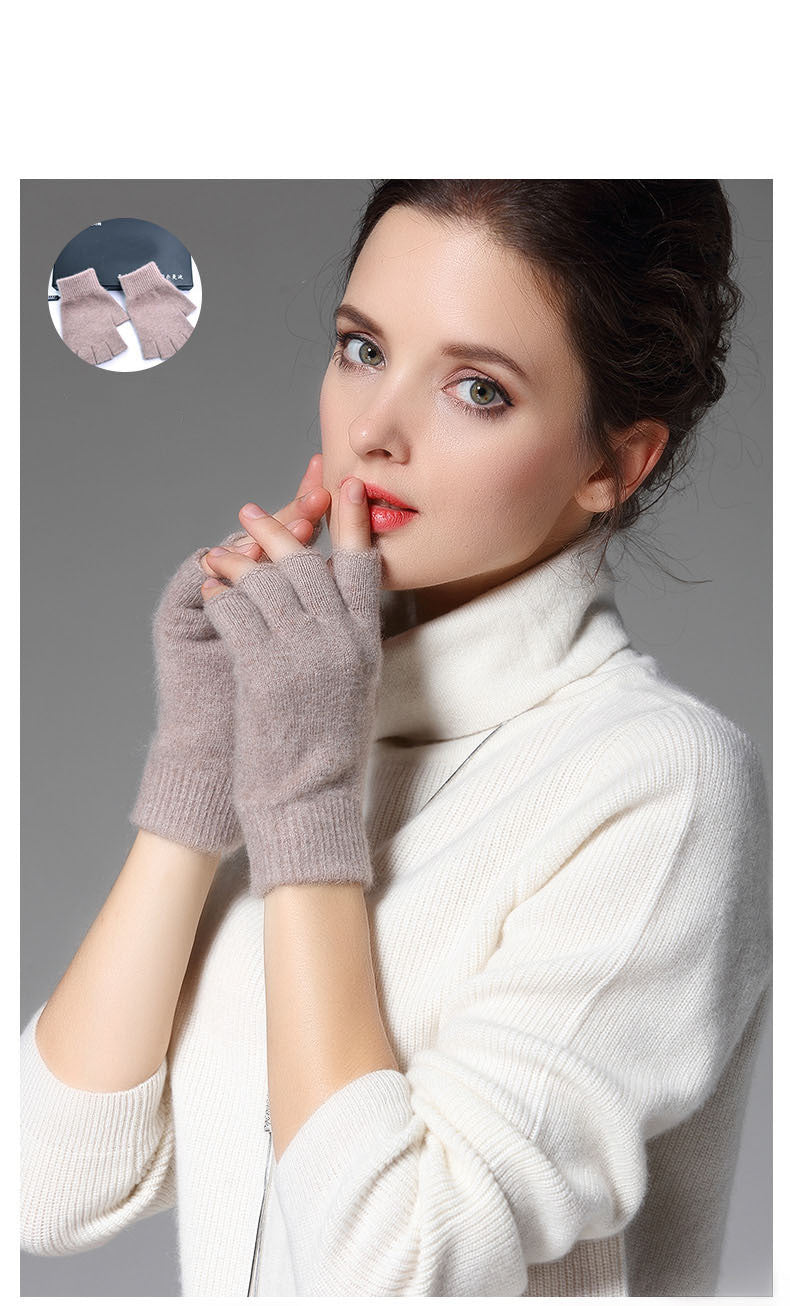 High Quality Fashion Woman Wool half finger gloves