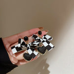 High Quality Fashion Silver Needle Fabric Checkered Bow Love Earrings