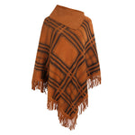 High Quality Fashion Women's Knitted Checkered Lapel Cape Shawl Coat