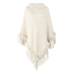 High Quality Fashion Pure Color Knitted Cape Shawl With Fur Collar