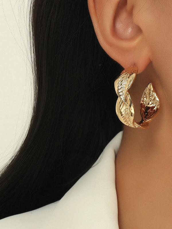 High Quality Fashion Twisted Leaf Earrings Exaggerated Golden Big Earrings