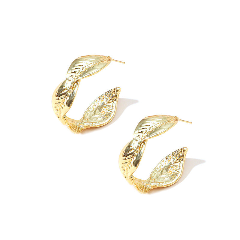 High Quality Fashion Twisted Leaf Earrings Exaggerated Golden Big Earrings