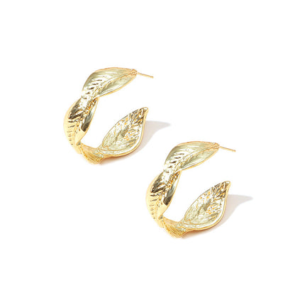 High Quality Fashion Twisted Leaf Earrings Exaggerated Golden Big Earrings