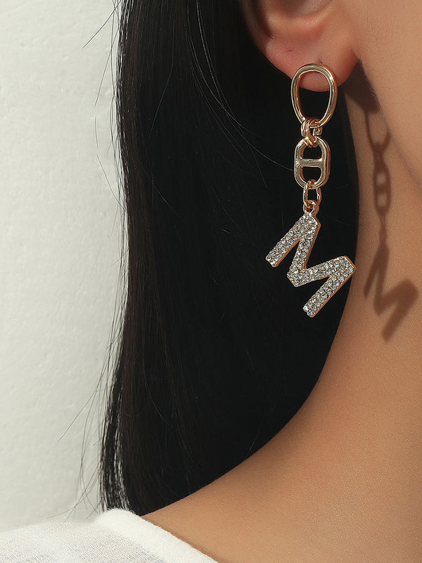 High Quality Fashion Lovely English Letter M Ear Buckle Temperament Sweet Earrings