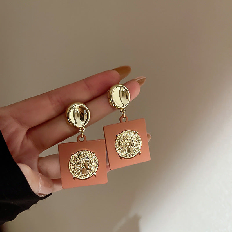 High Quality Fashion Metal Portrait Square Earrings Niche Ideas