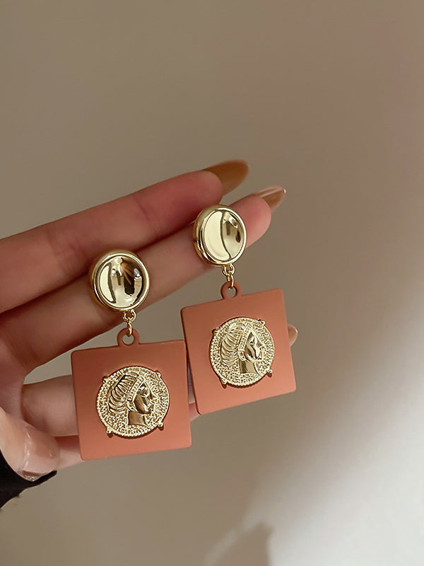 High Quality Fashion Metal Portrait Square Earrings Niche Ideas