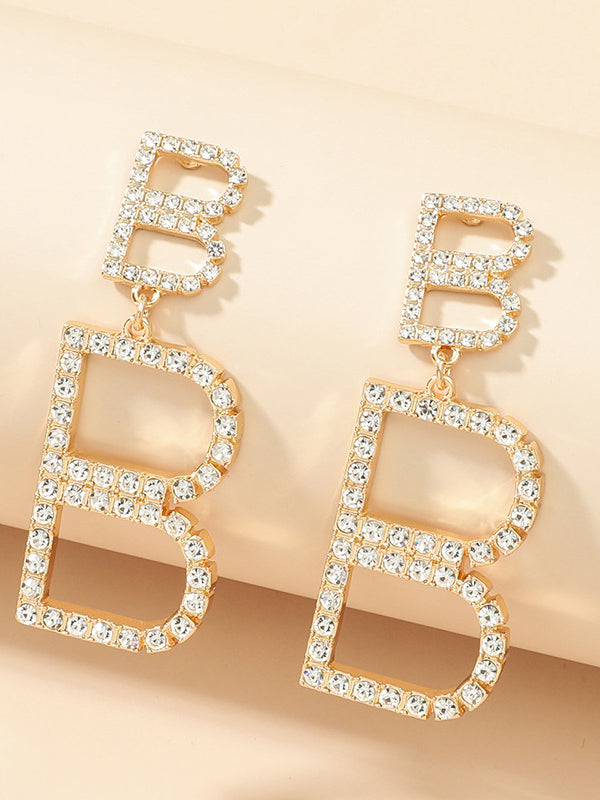 High Quality Fashion Design Full Diamond Letter B Ear Buckle Temperament Fashion Earrings