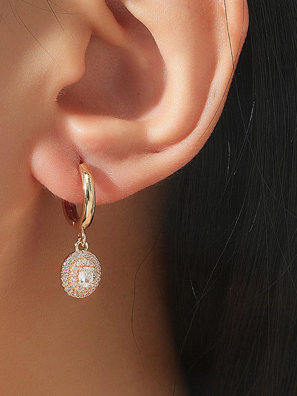 Temperament Heart-Shaped Copper Inlaid Zircon Simple Earrings